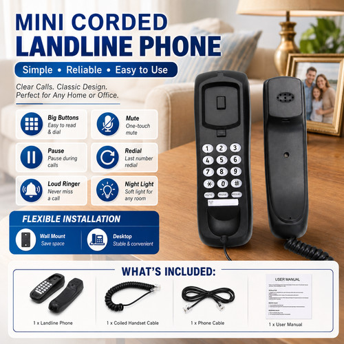 Phone Cases Green - Small Corded Landline Mini Desktop Wall