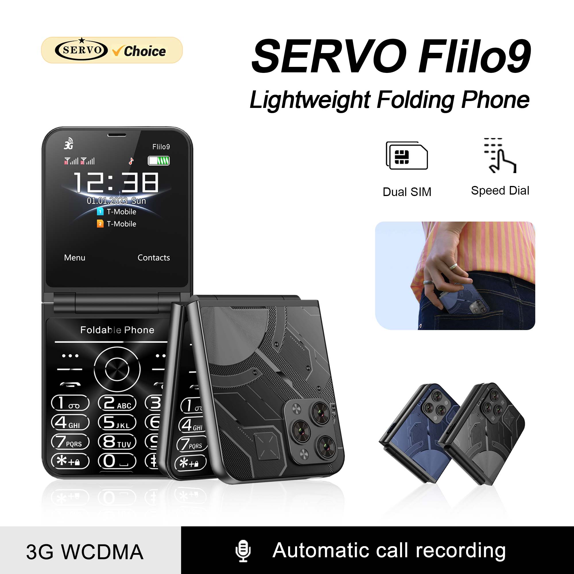 Phone Cases Green - SERVO Flilo9 Unlocked Flip Foldable 2.6